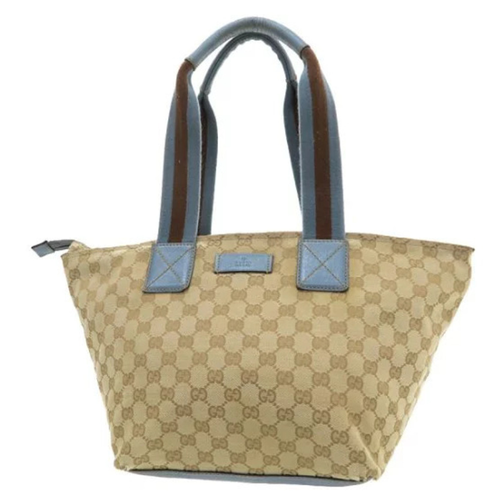 Gucci GG Canvas Sherry Line Tote Bag beige monogram canvas blue leather